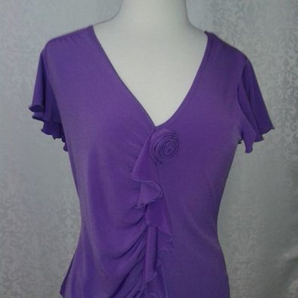 Purple Scallop Short Sleeve Pull Over Blouse - Picture 1 of 1